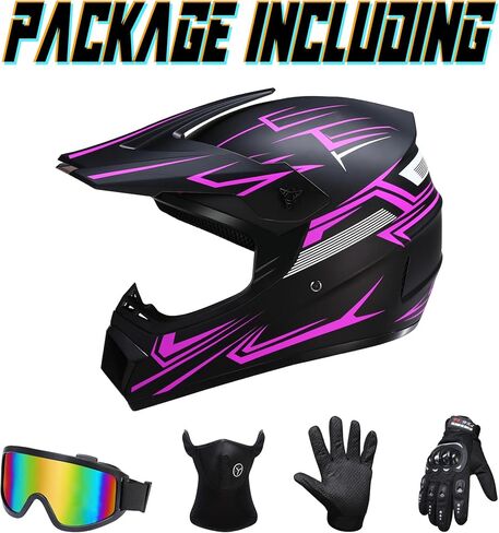 Oryxearth Dirt Bike Helmet with DOT Certified, Adult Off-Road Motorcycle Helmet with Goggles, Gloves & Mask with M/L Size (Red, Purple, Green, Blue), ATV Motocross Helmet with Sun Visor & Ventilation in Kuwait