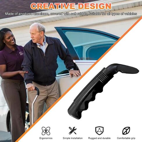 Car Door Handle for Elderly, Portable Car Door Handle Assist Grab Bar, Multifunction Vehicle Support Handle for Seniors and Handicapped, Auto Cane for Getting in and Out of Car (Black) in Saudi Arabia