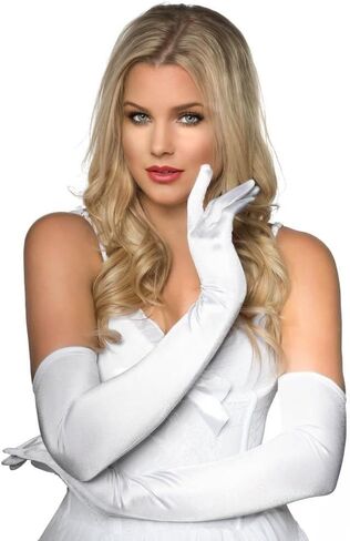 Long Satin Gloves, White (Elbow length) in Saudi Arabia