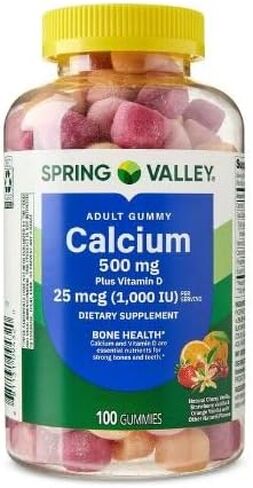 Spring Valley Calcium 500 mg Plus Vitamin D 25 mcg Bone Health Dietary Supplement Gummies, 100 Count + DRI Store Sticker. in Saudi Arabia