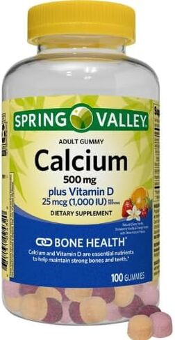 Spring Valley Calcium 500 mg Plus Vitamin D 25 mcg Bone Health Dietary Supplement Gummies, 100 Count + DRI Store Sticker. in Saudi Arabia