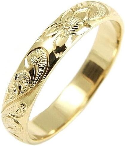 Arthur's Jewelry 14K yellow gold custom hand engrave Hawaiian queen plumeria scroll band ring 4mm size 2 to 14 in Kuwait