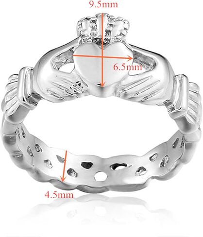 Classic Claddagh Friendship Ring for Women| Traditional Irish Jewelry Gift | Hand Holding Heart Crown Stainless Steel Ring |Velvet Pouch Included | R186 in Saudi Arabia