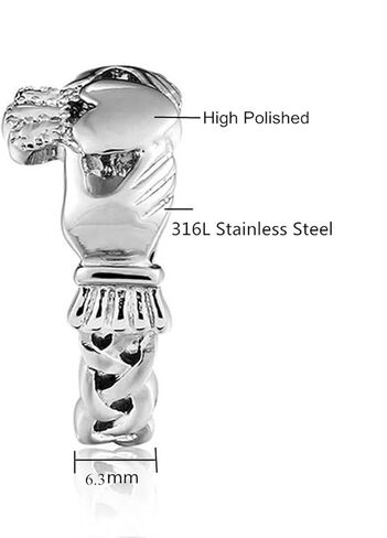 Classic Claddagh Friendship Ring for Women| Traditional Irish Jewelry Gift | Hand Holding Heart Crown Stainless Steel Ring |Velvet Pouch Included | R186 in Saudi Arabia