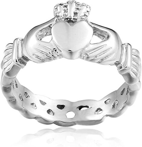 Classic Claddagh Friendship Ring for Women| Traditional Irish Jewelry Gift | Hand Holding Heart Crown Stainless Steel Ring |Velvet Pouch Included | R186 in Saudi Arabia