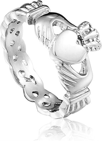 Classic Claddagh Friendship Ring for Women| Traditional Irish Jewelry Gift | Hand Holding Heart Crown Stainless Steel Ring |Velvet Pouch Included | R186 in Saudi Arabia