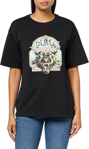 PUMA Womens Graphic Fest Relaxed Crew Neck Short Sleeve Casual Tops Casual - Pink in Saudi Arabia