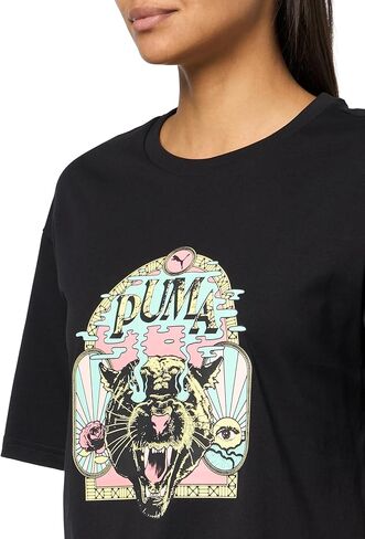 PUMA Womens Graphic Fest Relaxed Crew Neck Short Sleeve Casual Tops Casual - Pink in Saudi Arabia