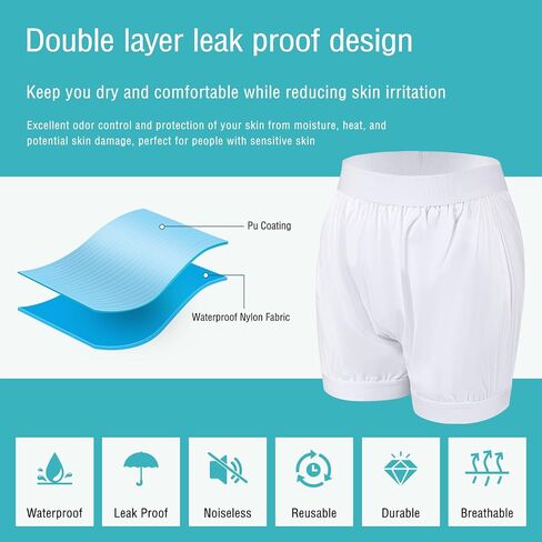 Carer Adult Diaper Covers 2PCS Washable, Leakproof Incontinence Underwear for Men Women Enclosed Elastic, Widened Waistband Design Protection for Long-Term Care & Daily Use（White,Black,X-Large） in Saudi Arabia