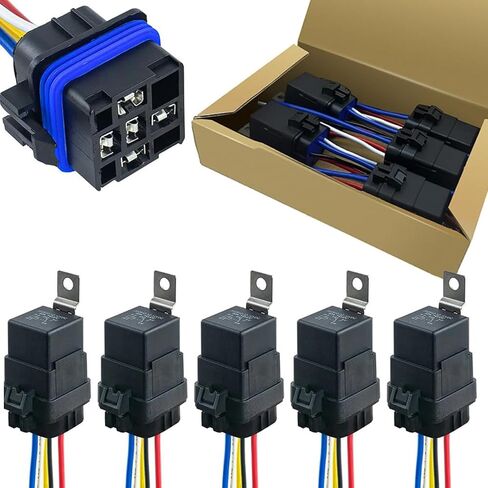 5-PIN SPDT Automotive Relay 40/30A AMP 12V DC 5 Pack Waterproof Starter Relay Kit with Heavy-Duty 12 AWG Tinned Copper Wires, Automotive Cars and Trucks in Saudi Arabia