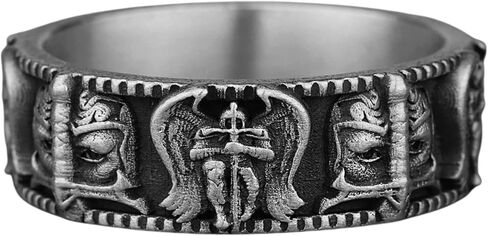 خاتم سانت مايكل رئيس الملائكة للرجال، خواتم دينية مؤكسدة للزوج، خاتم رجالي مصنوع يدويًا من الفضة الإسترليني، هدية ذات مغزى له in Kuwait