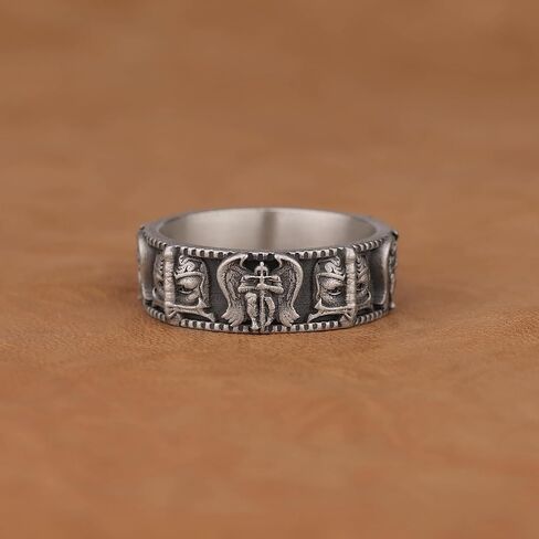 خاتم سانت مايكل رئيس الملائكة للرجال، خواتم دينية مؤكسدة للزوج، خاتم رجالي مصنوع يدويًا من الفضة الإسترليني، هدية ذات مغزى له in Kuwait