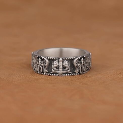 خاتم سانت مايكل رئيس الملائكة للرجال، خواتم دينية مؤكسدة للزوج، خاتم رجالي مصنوع يدويًا من الفضة الإسترليني، هدية ذات مغزى له in Kuwait