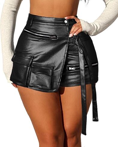 XZLUFNY Metallic Cargo Skorts for Women High Waisted Multi-Pocket A-Line Short Skirt in Saudi Arabia