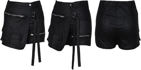 XZLUFNY Metallic Cargo Skorts for Women High Waisted Multi-Pocket A-Line Short Skirt in Saudi Arabia