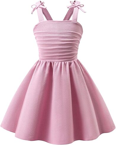 WDIRARA Toddler Girl's Ruched Bow Shoulder Cami Dress Birthday Sleeveless A Line Swing Dress in Saudi Arabia