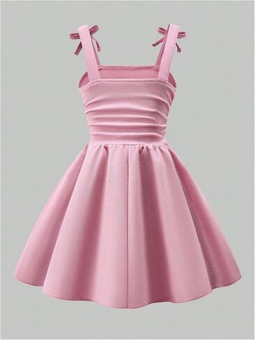 WDIRARA Toddler Girl's Ruched Bow Shoulder Cami Dress Birthday Sleeveless A Line Swing Dress in Saudi Arabia