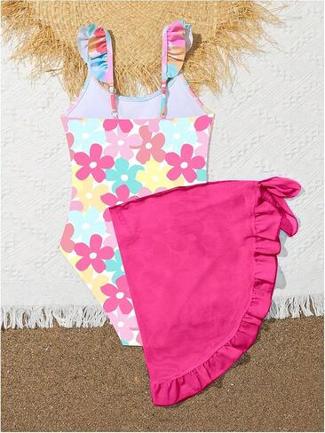 SHENHE Girl's One Piece Swimsuit Floral Print Bathing Suit Ruffle Trim Swimwear with Beach Skirts in Saudi Arabia