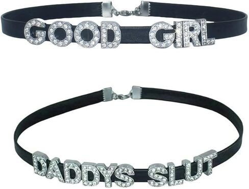 2PCS Cute Sexy Play Game Good Daddy's Collar Choker Necklace For Women,Punk Goth Letters Cosplay Choker For Dad,Black PU Leather Naughty Fashion Jewelry For Honey Princess in Saudi Arabia