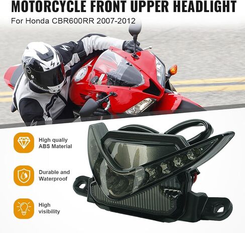 FSFY Upgrated Motorcycle Front Upper Headlight Bulb Motorbike Top Head Lights Lamp Marker Clear Lens Indicator for HONDA CBR600RR 07-11 2012,Black Housing in Saudi Arabia