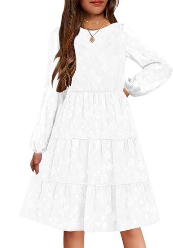 YOVION Girls Fall Long Sleeve Dress Ruffle Tiered A-Line Formal Wedding Party Dresses with Pockets for 6-12 Years in Kuwait