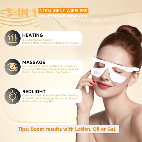 Under Eye Red Light Therapy Glasses, Eye Massager Devices for Relieve Eye Bag, Reducing Dark Circles and Puffiness, Smoothing Fine Lines with Microcurrent, Red-Light & Heat & Mood & Sleep Enhancement in Saudi Arabia