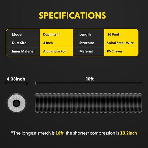Flexible 8-Inch Aluminum Ducting, Dryer Vent Hose, Heavy-Duty Three-Layer Protection, 25-Feet Long for Heating Cooling Ventilation and Exhaust, Silver in Saudi Arabia