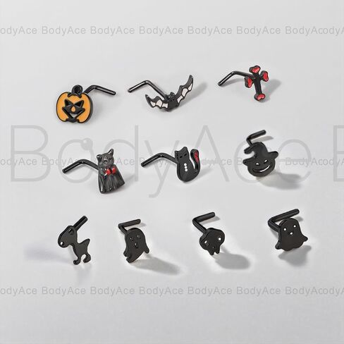 BodyAce 20G حلقات الأنف ترصيع الأنف هالوين الأنف مسمار الفولاذ المقاوم للصدأ حلقة الأنف L على شكل ثقب الأنف مجوهرات الهالوين للنساء والرجال in Saudi Arabia