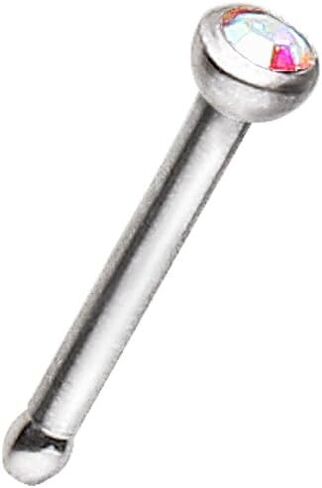 316L Surgical Steel 18 Gauge (1mm) Stud Nose Ring with Press Fitted GemChoose Color in Saudi Arabia