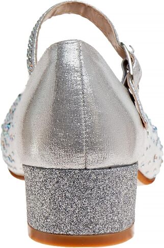 Badgley Mischka Girls Dress Shoes - Kids High Heel Flats Pumps Slip-On Block Glitter Rhinestone Sparkly Closed Toe with Strap - Black/Silver/Rosegold (Little Kid/Big Kid) in Saudi Arabia