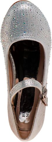 Badgley Mischka Girls Dress Shoes - Kids High Heel Flats Pumps Slip-On Block Glitter Rhinestone Sparkly Closed Toe with Strap - Black/Silver/Rosegold (Little Kid/Big Kid) in Saudi Arabia