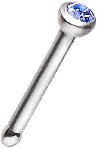 316L Surgical Steel 18 Gauge (1mm) Stud Nose Ring with Press Fitted GemChoose Color in Saudi Arabia