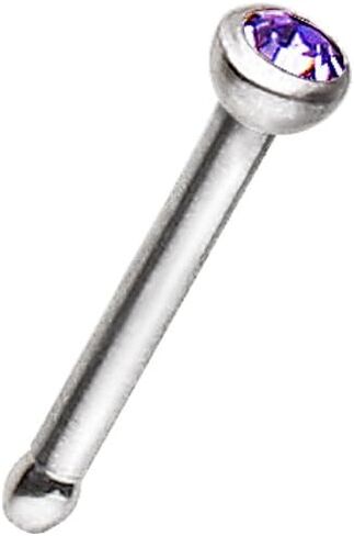 316L Surgical Steel 18 Gauge (1mm) Stud Nose Ring with Press Fitted GemChoose Color in Saudi Arabia