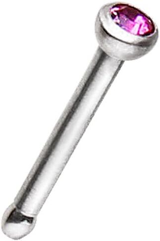316L Surgical Steel 18 Gauge (1mm) Stud Nose Ring with Press Fitted GemChoose Color in Saudi Arabia