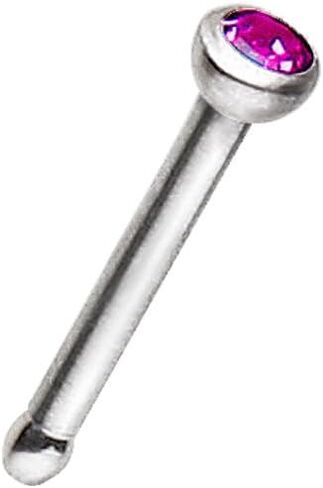 316L Surgical Steel 18 Gauge (1mm) Stud Nose Ring with Press Fitted GemChoose Color in Saudi Arabia