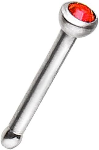 316L Surgical Steel 18 Gauge (1mm) Stud Nose Ring with Press Fitted GemChoose Color in Saudi Arabia