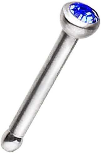 316L Surgical Steel 18 Gauge (1mm) Stud Nose Ring with Press Fitted GemChoose Color in Saudi Arabia