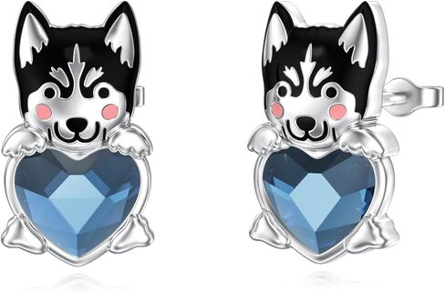 أقراط الكلب شناوزر 925 من الفضة الإسترليني أقراط على شكل كلب أزرق على شكل قلب كريستال أقراط للكلاب هدايا للنساء لمحبي الكلاب in Kuwait