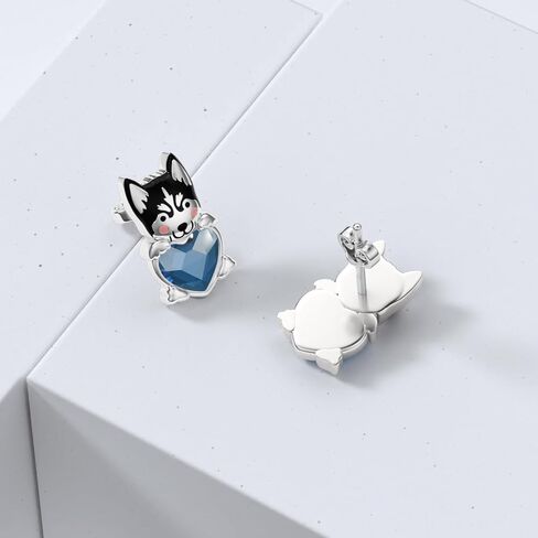 أقراط الكلب شناوزر 925 من الفضة الإسترليني أقراط على شكل كلب أزرق على شكل قلب كريستال أقراط للكلاب هدايا للنساء لمحبي الكلاب in Kuwait