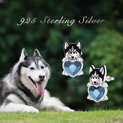أقراط الكلب شناوزر 925 من الفضة الإسترليني أقراط على شكل كلب أزرق على شكل قلب كريستال أقراط للكلاب هدايا للنساء لمحبي الكلاب in Kuwait