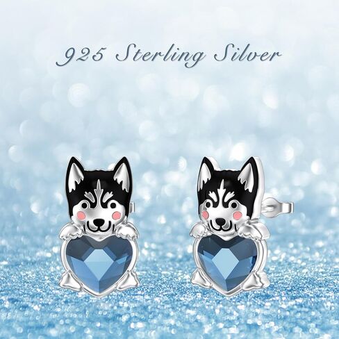 أقراط الكلب شناوزر 925 من الفضة الإسترليني أقراط على شكل كلب أزرق على شكل قلب كريستال أقراط للكلاب هدايا للنساء لمحبي الكلاب in Kuwait