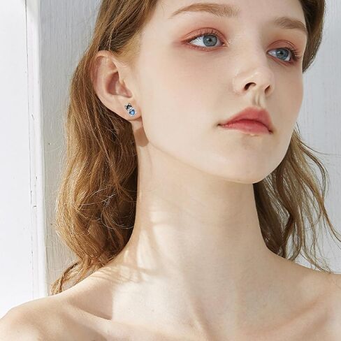 أقراط الكلب شناوزر 925 من الفضة الإسترليني أقراط على شكل كلب أزرق على شكل قلب كريستال أقراط للكلاب هدايا للنساء لمحبي الكلاب in Kuwait