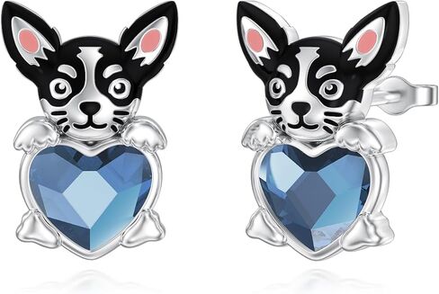 Schnauzer Dog Earrings 925 Sterling Silver Dog Stud Earrings Blue Heart Crystal Earrings Dog Gifts for Women Dog Lover in Saudi Arabia