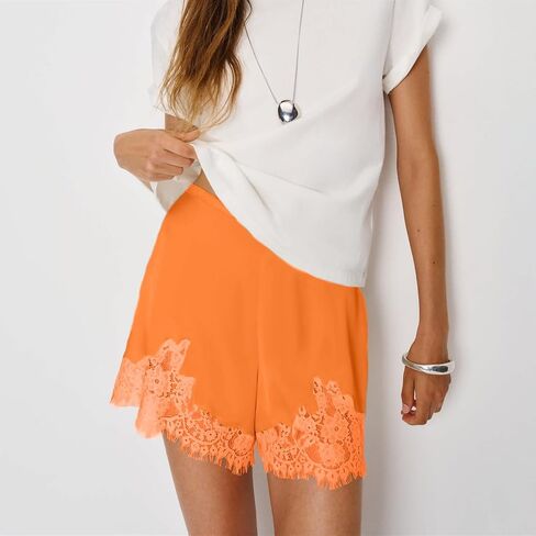 Satin Lace Shorts for Women Silk Slip Pajama Bottoms Mid Rise Coquette Lounge Streetwear Shorts in Kuwait