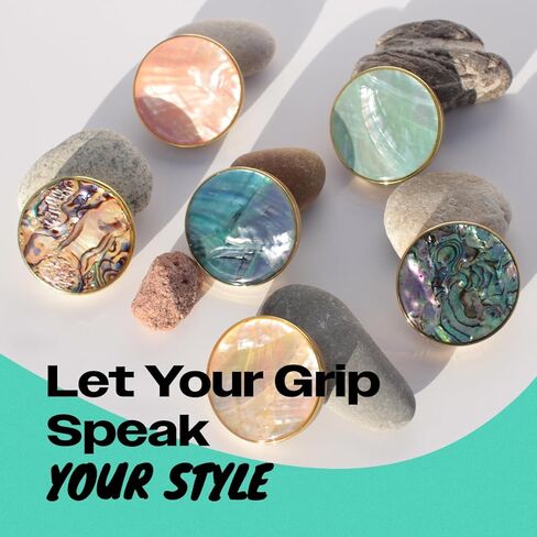 OnTheGrip Cute Natural Seashell Design Round Shape Collapsible Mobile Phone Grip Stand Holder for Smartphone Tablet Cell Phone Accessory (Magnetic Type, Aqua Blue) in Kuwait