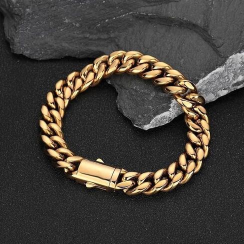18k Gold Solid Color Miami Cuban Bracelet, Mesh Bracelet, Hip-Hop Cool, Fashionable Charm, Birthday, Valentine's Day, Christmas, Thanksgiving Gifts in Saudi Arabia