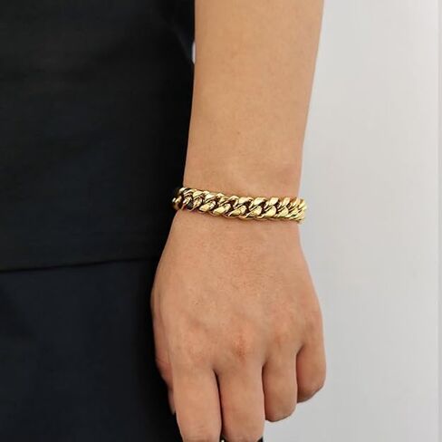18k Gold Solid Color Miami Cuban Bracelet, Mesh Bracelet, Hip-Hop Cool, Fashionable Charm, Birthday, Valentine's Day, Christmas, Thanksgiving Gifts in Saudi Arabia
