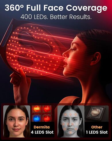Red Light Therapy for Face Wireless with 400 Leds, 360° Led Face Mask Light Therapy with 4 Modes & Near-Infrared, 2000mAh Rechargeable Led Face Mask with Eye Protection for Anti-Aging & Radiant Glow in Saudi Arabia