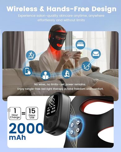 Red Light Therapy for Face Wireless with 400 Leds, 360° Led Face Mask Light Therapy with 4 Modes & Near-Infrared, 2000mAh Rechargeable Led Face Mask with Eye Protection for Anti-Aging & Radiant Glow in Saudi Arabia