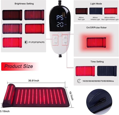 Infrared Red Light Therapy, Red Light Therapy Mat with Neck Support, 660nm&850nm NIR Deep Wavelength Blanket Pad for Back Belly Knee Shoulder HIPS Body Pain Relief in Saudi Arabia